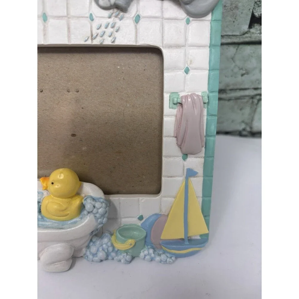 Vintage 1992 Burnes Baby Nursery Ceramic 3D Picture Frame Bath Time Elephant